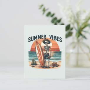 Summer Vibes Skeleton Surfer Sunset Beach Design Feiertagspostkarte
