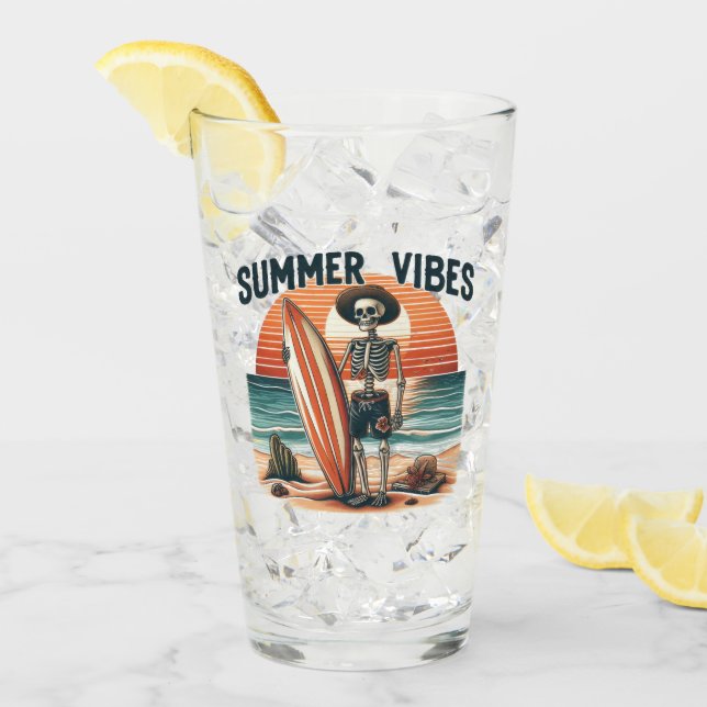 Summer Vibes Skeleton Surfer Sunset Beach Design Glas (Vorderseite Ice)