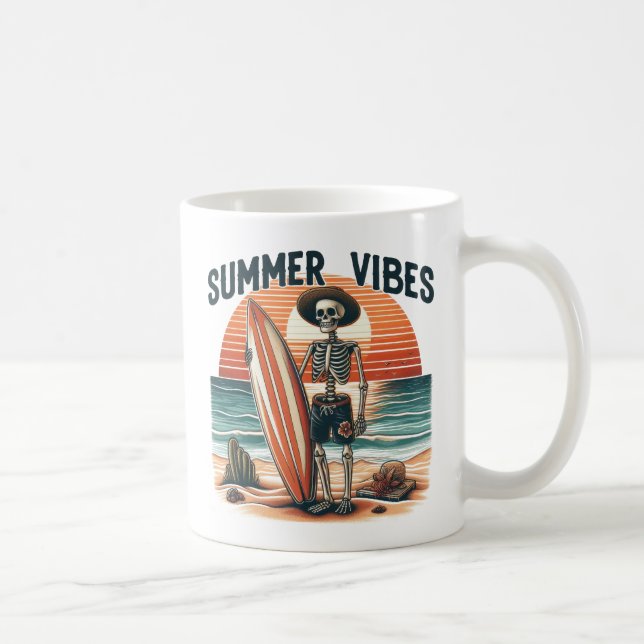 Summer Vibes Skeleton Surfer Sunset Beach Design Kaffeetasse (Rechts)