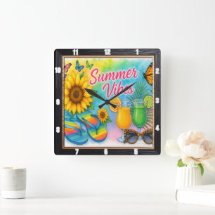 Summer Vibes Sun Fun Quadratische Wanduhr