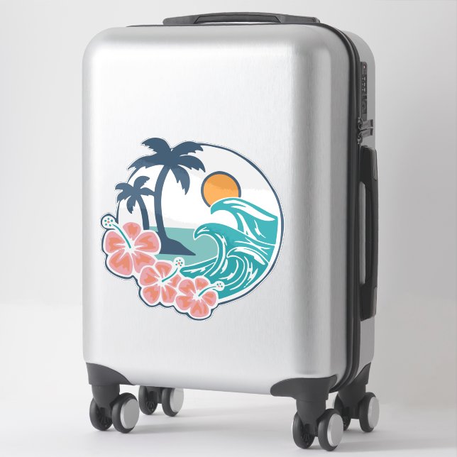Summer Vibes Sunset Beach, Retro Vintager Sommer Aufkleber (Koffer)