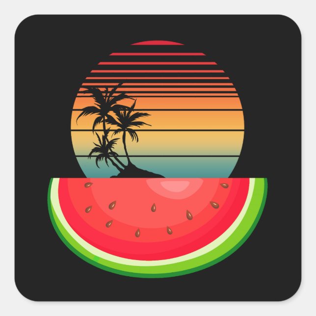 Summer Vibes Sunset Watermelon Quadratischer Aufkleber (Vorderseite)
