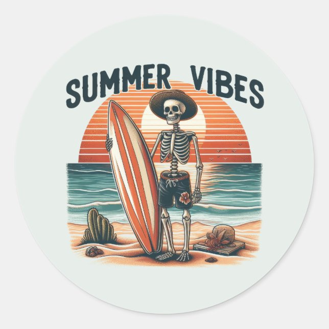 Summer Vibes - Surfer Runder Aufkleber (Vorderseite)