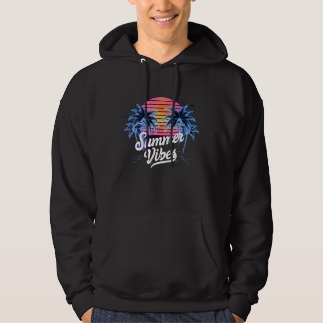 Summer Vibes Synthwave T - Shirt - Neon Palm Tree (Vorderseite)