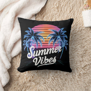 Summer Vibes Synthwave T - Shirt - Neon Palm Tree Kissen