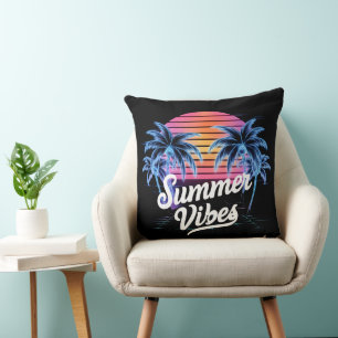 Summer Vibes Synthwave T - Shirt - Neon Palm Tree Kissen