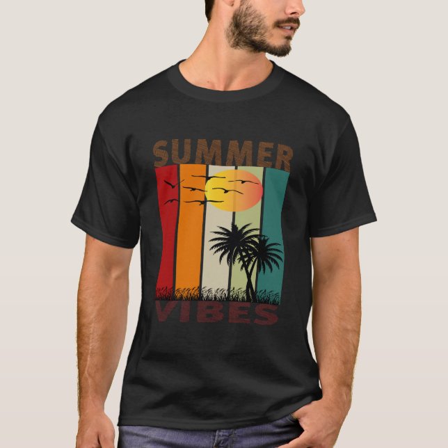 Summer Vibes T - Shirt Design mit Palmen Bäumen (Vorderseite)