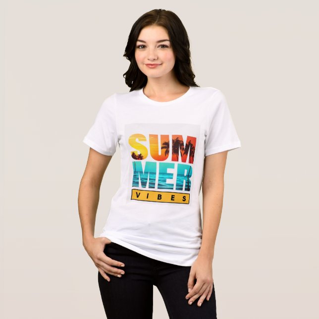 Summer Vibes T - Shirt - Vibrant Sunset & Ocean. (Vorderseite voll)