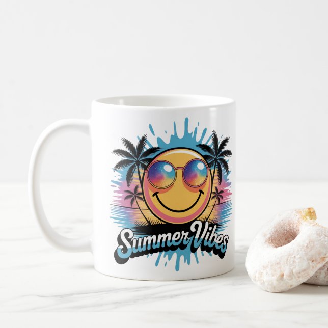 Summer Vibes Tasse Neon Smiley, farbenfrohe Gestal (Mit Donut)