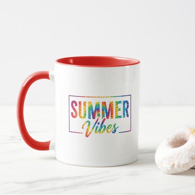 SUMMER Vibes Tie-Dye Rainbow Coffee Mug  Bold Tasse (Mit Donut)