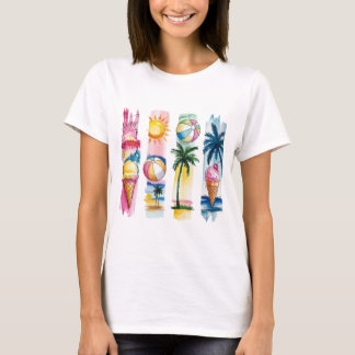 Summer Vibes Torn Collage - Retro Watercolor Beach T-Shirt