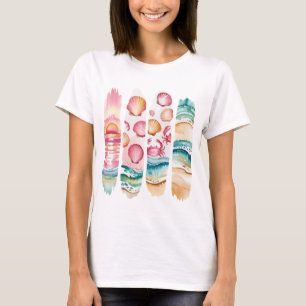 Summer Vibes Torn Collage - Retro Watercolor Beach T-Shirt