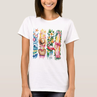 Summer Vibes Torn Collage - Retro Watercolor Beach T-Shirt