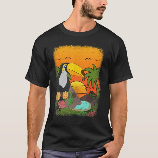 Summer Vibes Tropical Bird Animal Palm Trees Sunse T-Shirt (Vorderseite)