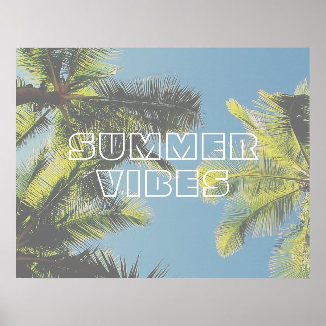 Summer Vibes Tropical Palm Tree Green Blue Sky Poster (Vorne)