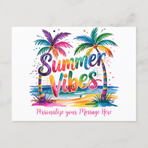 Summer Vibes Tropical Palm Trees & Ocean Sunset Ankündigungspostkarte