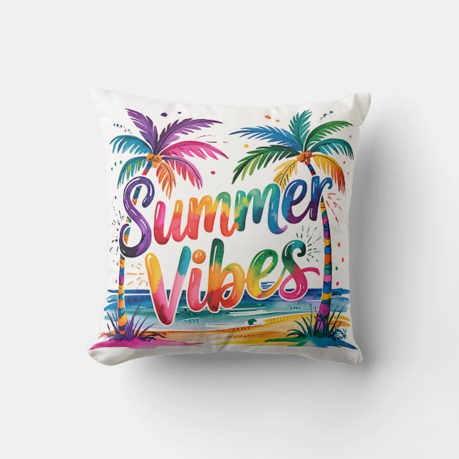 Summer Vibes Tropical Palm Trees & Ocean Sunset Kissen (Vorderseite)