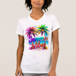 Summer Vibes Tropical Rainbow Palm Tree Design T-Shirt