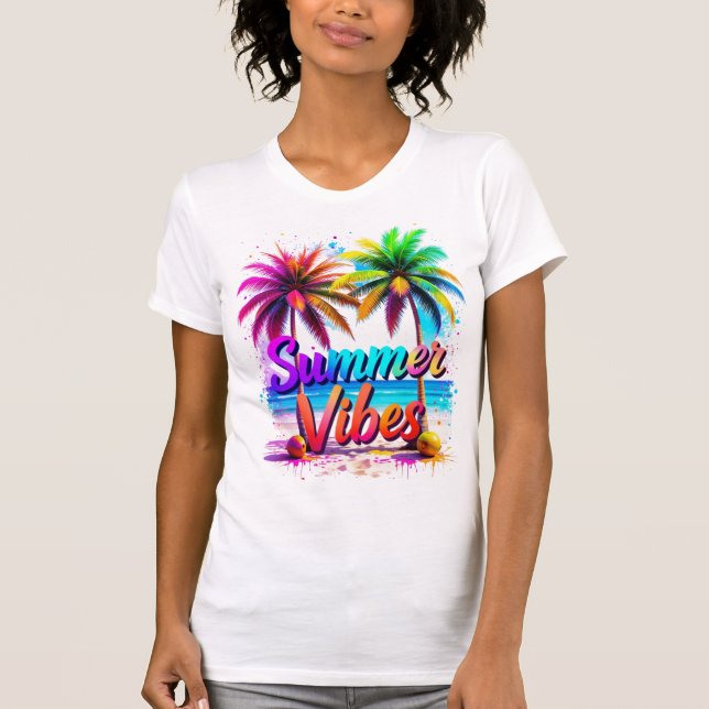 Summer Vibes Tropical Rainbow Palm Tree Design T-Shirt (Vorderseite)