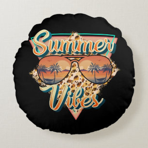 Summer Vibes Vintage Sonnenbrille Beach Sunset Rundes Kissen