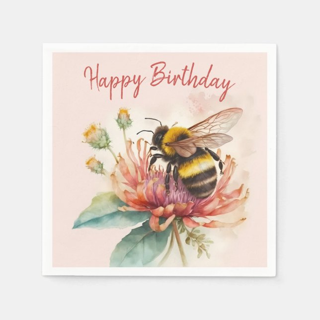 Summer Vibes Watercolor Bumblebee Happy Birthday Serviette (Vorderseite)