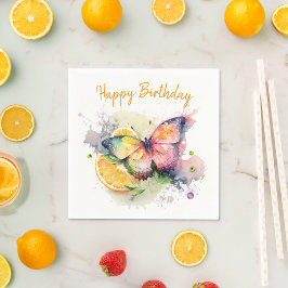 Summer Vibes Watercolor Butterfly - Happy Birthday Serviette