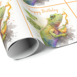 Summer Vibes Watercolor Chameleon - Happy Birthday Geschenkpapier