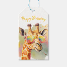Summer Vibes Watercolor Giraffe - Happy Birthday Geschenkanhänger