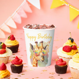 Summer Vibes Watercolor Giraffe - Happy Birthday Pappbecher