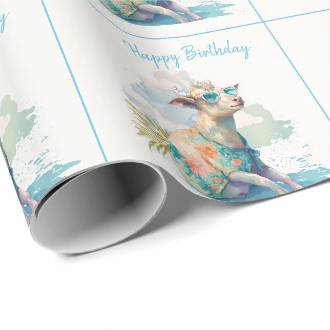Summer Vibes Watercolor Goat - Happy Birthday Geschenkpapier (Rolleneckpunkt)