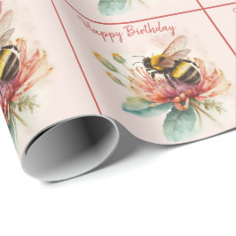 Summer Vibes Watercolor Hummel - Happy Birthday Geschenkpapier