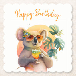 Summer Vibes Watercolor Koala - Happy Birthday Untersetzer