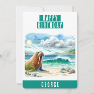 Summer Vibes Watercolor Walrus Geburtstag Card Feiertagskarte