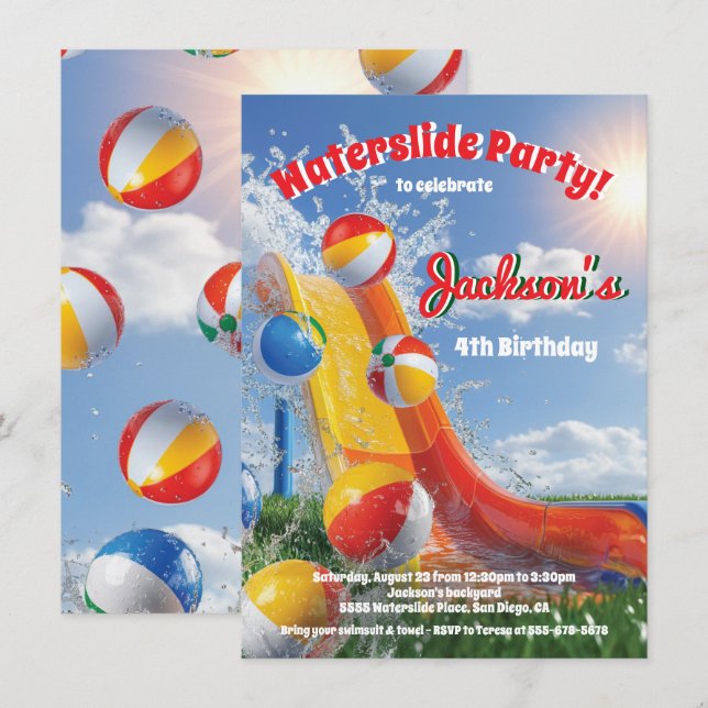 Summer Water slide Pool Geburtstagsparty Einladung (Vorne/Hinten)