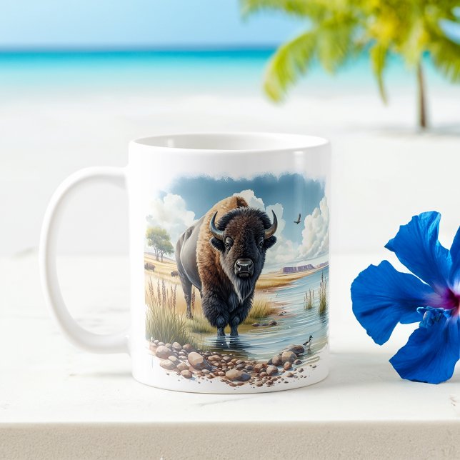 Summer Watercolor American Buffalo Kaffeetasse (Von Creator hochgeladen)