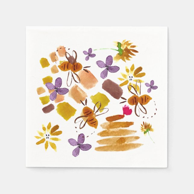 Summer Watercolor Bee and Brush Strokes Serviette (Vorderseite)