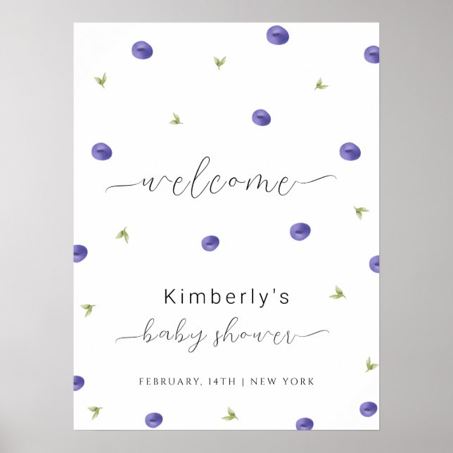 Summer Watercolor Blueberry Baby Dusche Willkommen Poster (Vorne)
