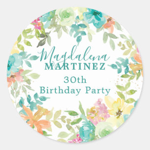 Summer Watercolor Blume Custom 30. Geburtstag Runder Aufkleber