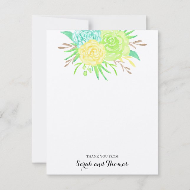 Summer Watercolor Blume Danke, Anmerkungen Einladung (Vorderseite)