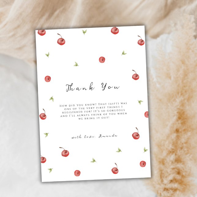 Summer Watercolor Cherry Sweet Baby Dusche Dankeskarte (Summer Watercolor Cherry Sweet Baby Shower Thank You Card)
