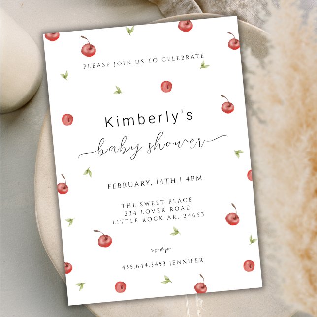 Summer Watercolor Cherry Sweet Baby Dusche Einladung (Summer Watercolor Cherry Sweet Baby Shower Invitation)