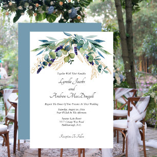 Summer Watercolor Eucalyptus Blue Green Wedding Einladung