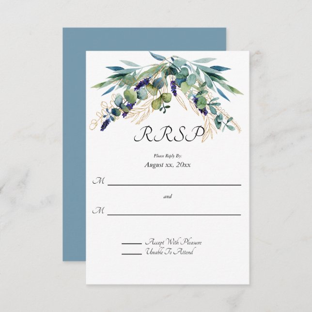 Summer Watercolor Eucalyptus Floral Wedding RSVP (Vorne/Hinten)