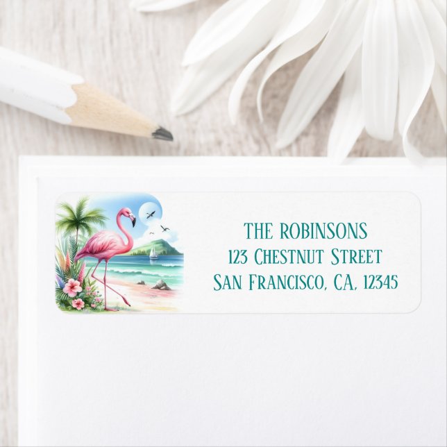 Summer Watercolor Flamingo am Strand (Insitu)