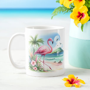 Summer Watercolor Flamingo am Strand Kaffeetasse