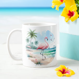 Summer Watercolor Flamingo am Strand Kaffeetasse