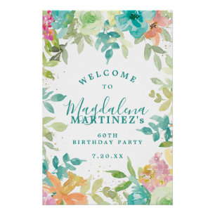 Summer Watercolor Floral 60. Geburtstagsparty Poster