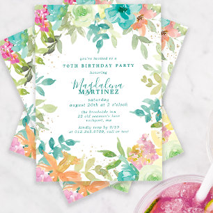 Summer Watercolor Floral 70. Geburtstagsparty Einladung