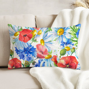 Summer Watercolor Floral Blau Rot Gelb Dekokissen