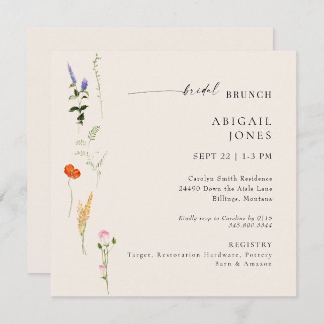 Summer Watercolor Floral Bridal Brunch Einladung (Vorne/Hinten)